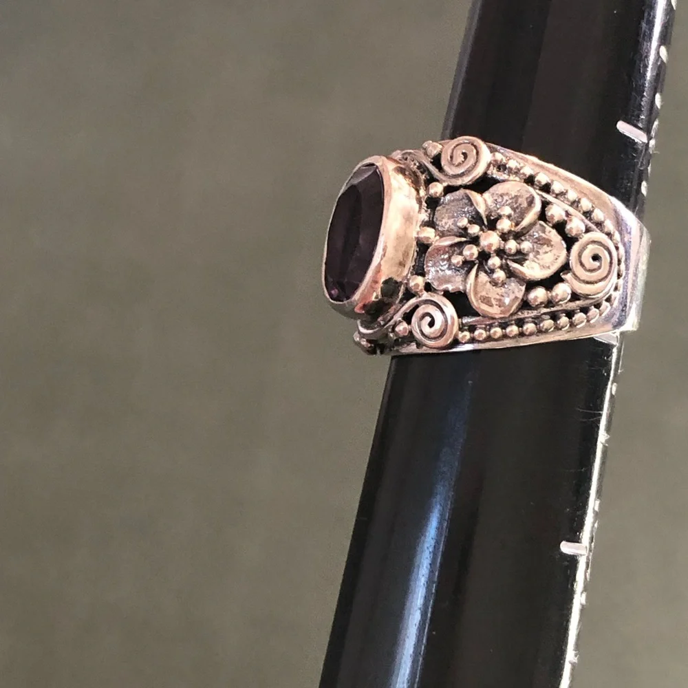 Amethyst and 925 sterling ring - Picture 3 of 5